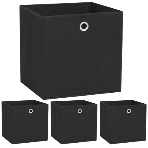 Lot de 4 boîtes de rangement pliables en tissu non tissé noir avec ?illets métalliques