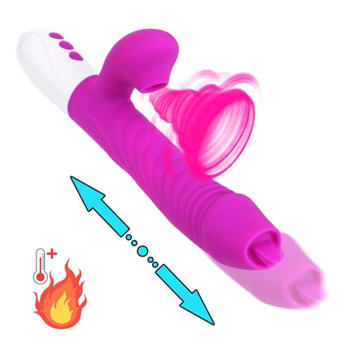Godemiché Vibrant Rotatif Télescopique, Stimulateur Clitoridien, Chauffant, Point G, Vagin