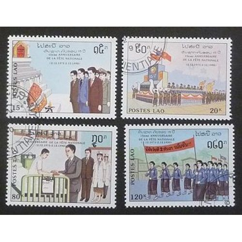 Laos Oblitéré Lot De 4 Timbres De 1990 Fête Nationale