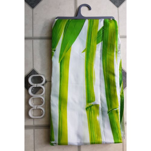 Rideau De Douche Végétal Motifs Bambous Blanc Et Vert 180 X 180 Cm
