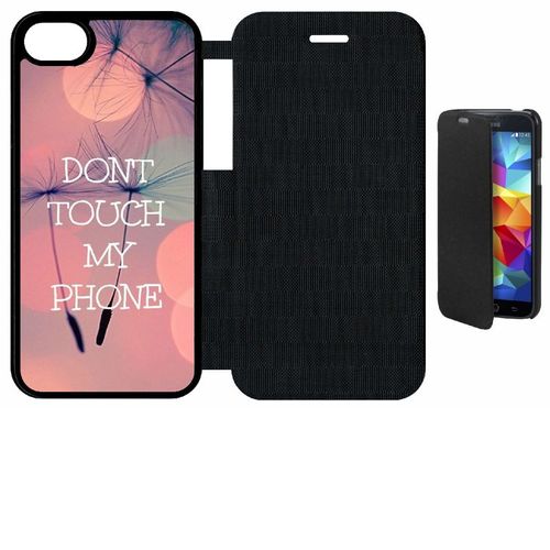 Etui A Flip Flap - Dont Touch My Phone Fond Rose Poudree - Compatible Avec Apple Iphone 8 - Plastique - Bord Noir