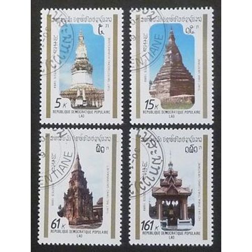 Laos Oblitéré Lot De 4 Timbres De 1989 Monuments Historiques