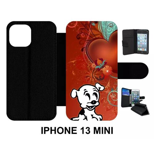 Etui À Rabat Pour Iphone 13 Mini - Chien Love - Simili-Cuir - Noir