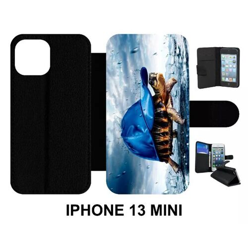 Etui À Rabat Pour Iphone 13 Mini - Tortue Baseball - Simili-Cuir - Noir