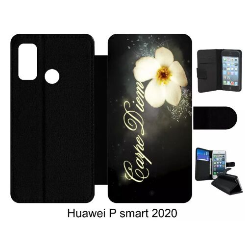 Etui À Rabat Pour Huawei P Smart 2020 - Carpe Diem Fleur - Simili-Cuir - Noir