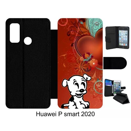 Etui À Rabat Pour Huawei P Smart 2020 - Chien Love - Simili-Cuir - Noir