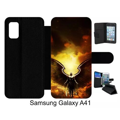 Etui À Rabat Pour Galaxy A41 - Ange Flamme - Simili-Cuir - Noir
