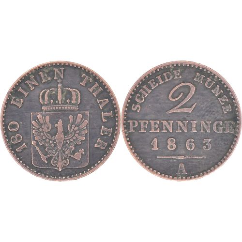 Allemagne - Prusse - 1863 - 2 Pfenninge - Guillaume I - Berlin (A) - 17-100