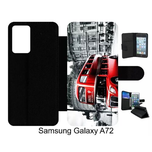 Etui À Rabat Pour Galaxy A72 - London Vintage - Simili-Cuir - Noir