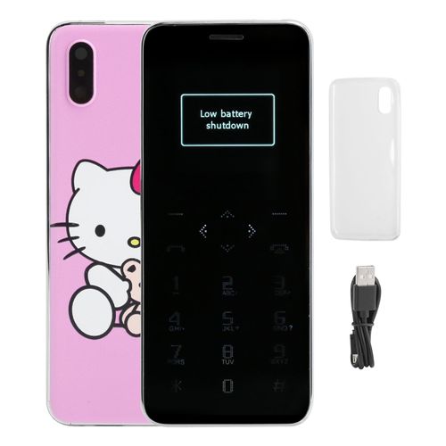 Téléphone portable à commande tactile, 32 Mo + 32 Mo, double carte, double veille (motif chat rose)