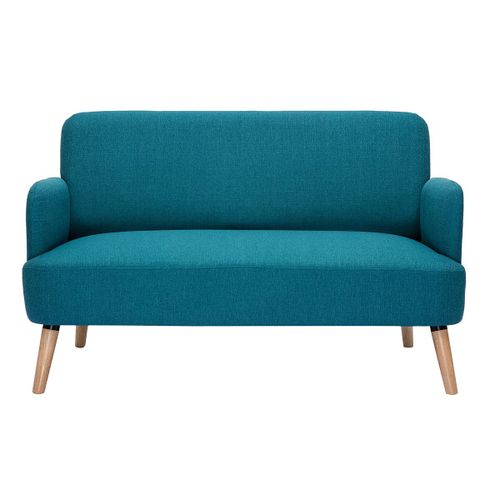 Canapé Scandinave 2 Places En Tissu Bleu Canard Et Bois Clair Isko