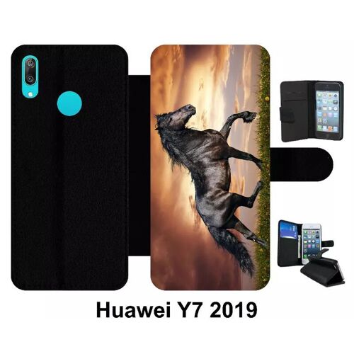 Etui À Rabat Huawei Y7 - Magnifique Cheval Noir - Simili-Cuir - Noir