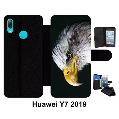 Etui À Rabat Huawei Y7 - Tete D'aigle Royal - Simili-Cuir - Noir