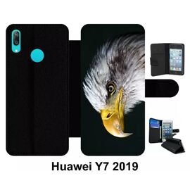 Etui À Rabat Huawei Y7 - Tete D'aigle Royal - Simili-Cuir - Noir
