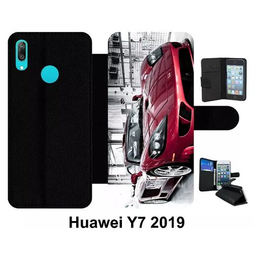 Etui À Rabat Huawei Y7 - Voiture De Sport - Simili-Cuir - Noir