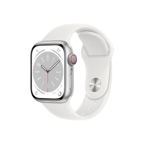 Apple Watch Series 8 (GPS + Cellular) - Boîtier 41 mm Aluminium Argenté avec Bracelet Sport Blanc