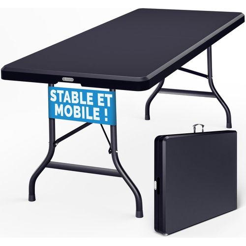 Table De Camping Pliante En Plastique 183x75x73cm Table De Jardin 8 Personnes Intérieur Extérieur Anthracite
