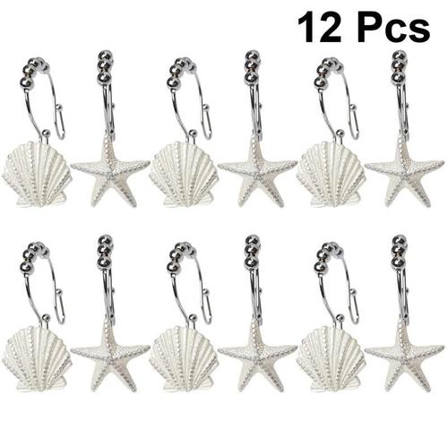 12 Pièces/Ensemble Rideau De Douche Crochets Décoratif En Acier Inoxydable Coquille Belle Remplacement Rideau De Douche Crochets Anneaux De Salle De Bain
