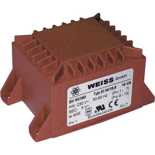 Transformateur pour circuits imprimés Weiss Elektrotechnik 85/384 1 x 230 V 1 x 18 V/AC 16 VA 889 mA 1 pc(s)