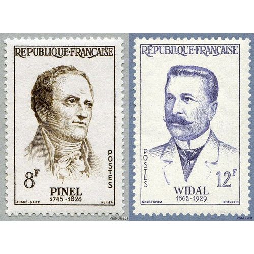 France 1958 Grands Médecins, Très Beaux Timbres Neufs** Luxe Yvert 1142 Pinel, Précurseur De La Psychiatrie Et 1143 Widal, Bactériologiste.