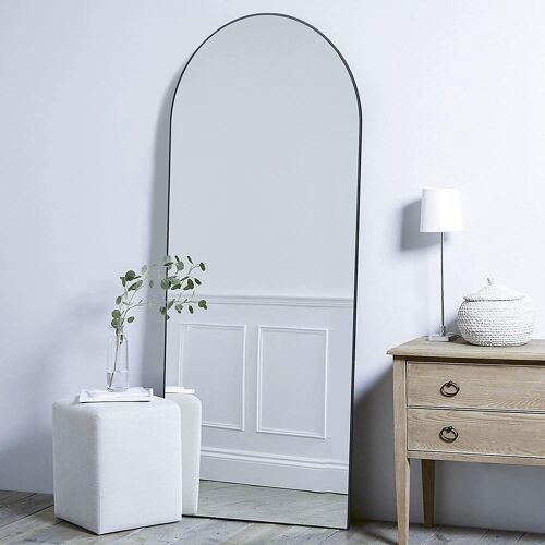 Miroir Sur Toute La Longueur 165 X 56 Cm, Miroir Sur Pied, Miroir Sur Pied Lisse Arqué, Grand Miroir Mural Pour Chambre À Coucher, Salon, Noir