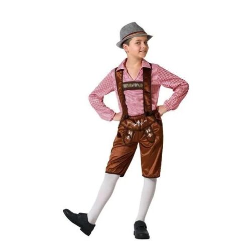 Déguisement Allemand À Rayures Marron - Atosa - Garçon 5-6 Ans - Chemise, Bretelles, Short - Multicolor