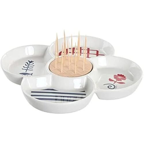 Set d'apéritif - DKD Home Decor - Bleu, Blanc, Rouge - Grès - 22x22x7 cm - Design Contemporain