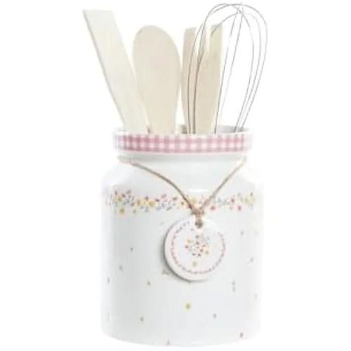 Set D'ustensiles De Cuisine - Dkd Home Decor - Standard - Bois Mdf - Blanc Et Rose - Pratiques Et Esthétiques