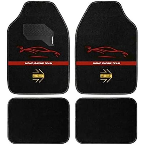 Tapis De Voiture - Momo - Set Complet 4 Pièces - Universel - Noir/Rouge - Antidérapant