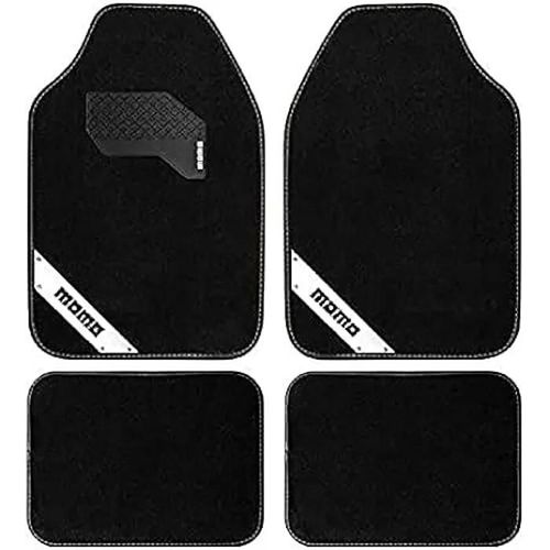 Tapis De Voiture - Momo - Set Complet 4 Pièces - Universel - Noir/Blanc - 100% Polyester