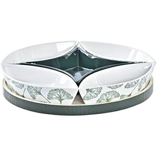 Ensemble De Collation - Dkd Home Decor - Set D'apéritif - Vert Et Blanc - Grès Et Bois - Dimensions 22x22 Cm