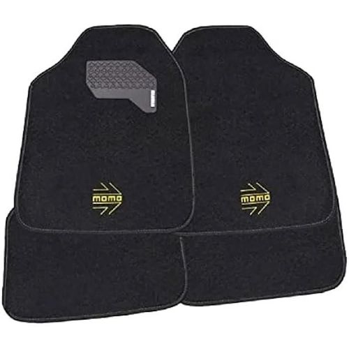 Tapis De Voiture - Momo - Set Complet 4 Pièces - Universel - Noir/Jaune - Antidérapant