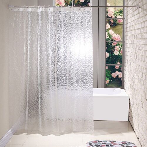 Rideau De Douche Transparent 3d Eva Doublure Hydrofuge Pour Salle De Bain Cabine De Douche Cube D'eau 72x72 Pouces + 12 Crochets