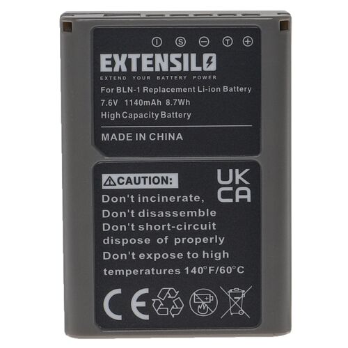 EXTENSILO Batterie compatible avec Olympus OM-D E-M5, E-M1 appareil photo (1140mAh, 7,6V, Li-ion)