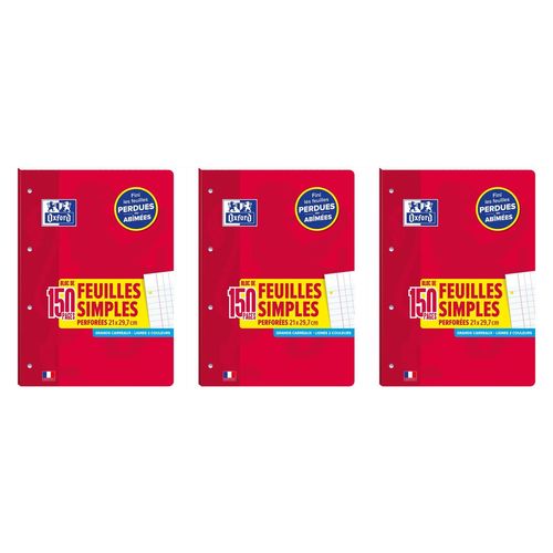 Oxford Lot De 3 Blocs De Feuilles Simples Détachable Perforés A4 Grand Carreaux 90g 150 Pages