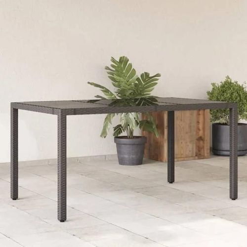 Vidaxl Table De Jardin Dessus En Verre Noir 150x90x75cm Résine Tressée