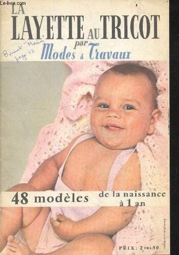 La Layette Au Tricot Par Modes & Travaux- 48 Modeles De La Naissance A 1 An- Bonnet, Chausson, Moufle, Brassiere Croisee, Culotte Americaine, Ensemble Barboteuse, Mariniere, Bavoir, Manteau(...)