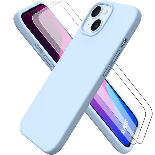 Coque Avec 2 Verres Trempés Pour Iphone 15 Plus - Housse Protection Tpu Fine Mat Bleu Ciel - Booling