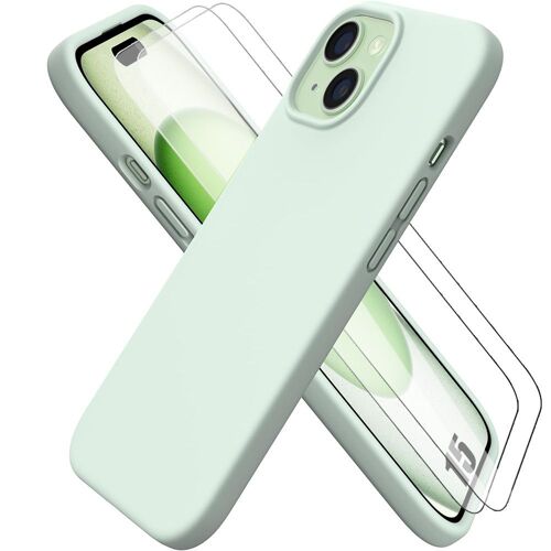 Coque Silicone Vert Pour Iphone 15 Avec 2 Verres Trempés Antichoc Anti-Rayures - Booling