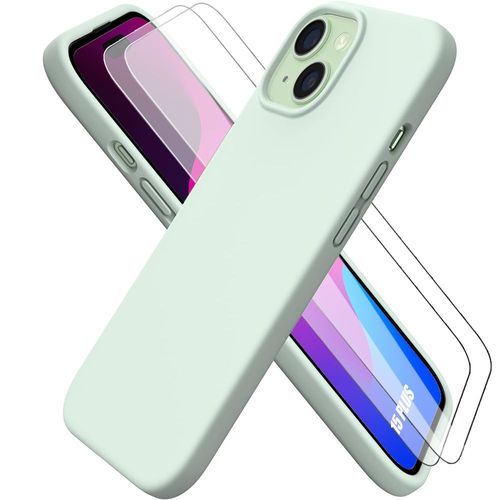 Coque Pour Iphone 15 Plus, Silicone Ultra Slim Vert + 2 Protection D'écran Verre Trempé - Booling