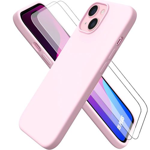Coque Silicone Pour Iphone 15 Plus, Rose Antichoc Ultra Slim + 2 Verres Trempés - Booling
