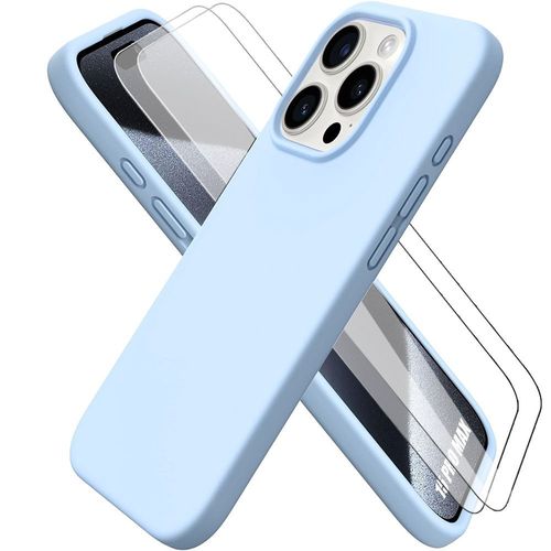 Coque Silicone Pour Iphone 15 Pro Max Mat Bleu Ciel Slim Antichoc + 2 Verres Trempés - Booling