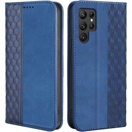 Coque pour Samsung Galaxy S22 Ultra, Motif Mosaïque Elégant Portefeuille Effet Cuir Bleu Marine (pas pour S22) - BOOLING