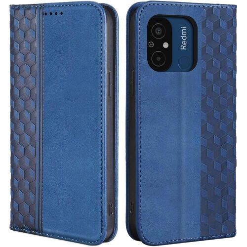 Coque Pour Xiaomi Redmi 12c / 11a, Protection Antichoc Synthécuir Motif Mosaïque Luxe Bleu Marine - Booling