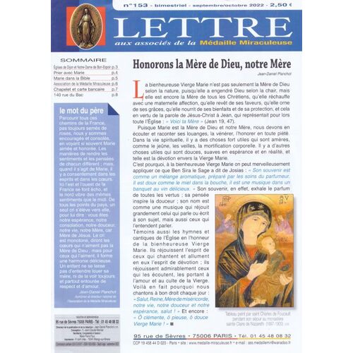 Lettre De La Médaille Miraculeuse No 153 - Septembre/Octobre 2022