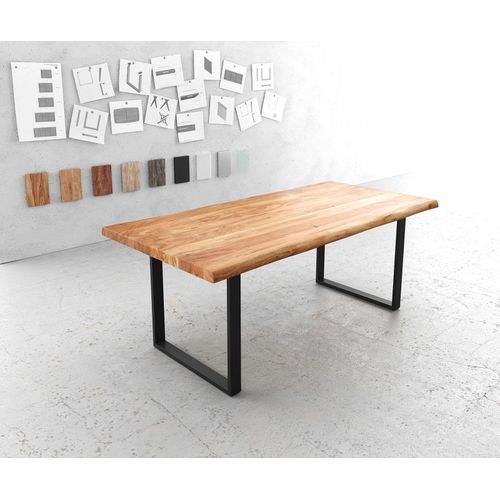 Table-De-Salle-À-Manger Edge Acacia Nature 200x100 Xl Métal Noir Live-Edge