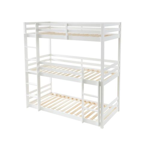Lits Superposés Triple - 3 X 90 X 200 Cm - Pin - Blanc - Vagar