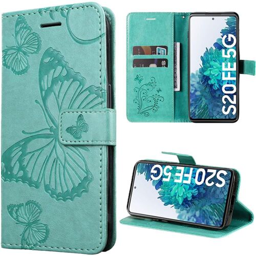 Coque Pour Samsung Galaxy S20 Fe, Protection Anti-Rayures Effet Cuir Vert Elégant Motif Papillon (Pas Pour S20) - Booling