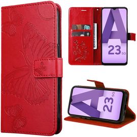 Coque Pour Samsung Galaxy A23 5g, Flip Case Synthécuir Avec Motif Papillon Imprimé - Rouge - Booling