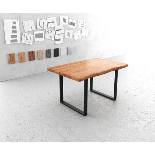 Table-De-Salle-À-Manger Edge Acacia Nature 140x90 Xl Métal Noir Live-Edge